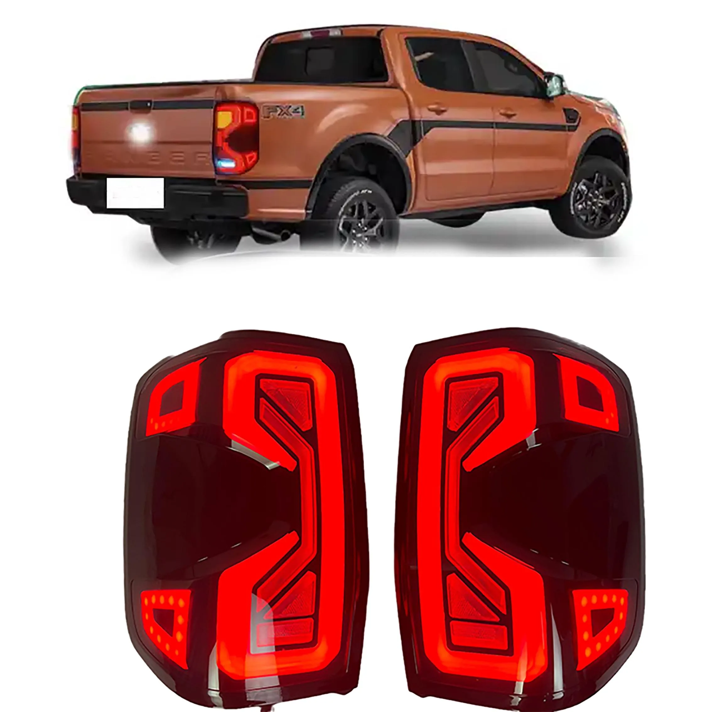 2PCS Modify Rear Lamp Stop Brake Driving Tail Light For Ford Ranger T9 2023 2024 WILDTRAK XLT XLS XL Reverse+Turn Signal Light