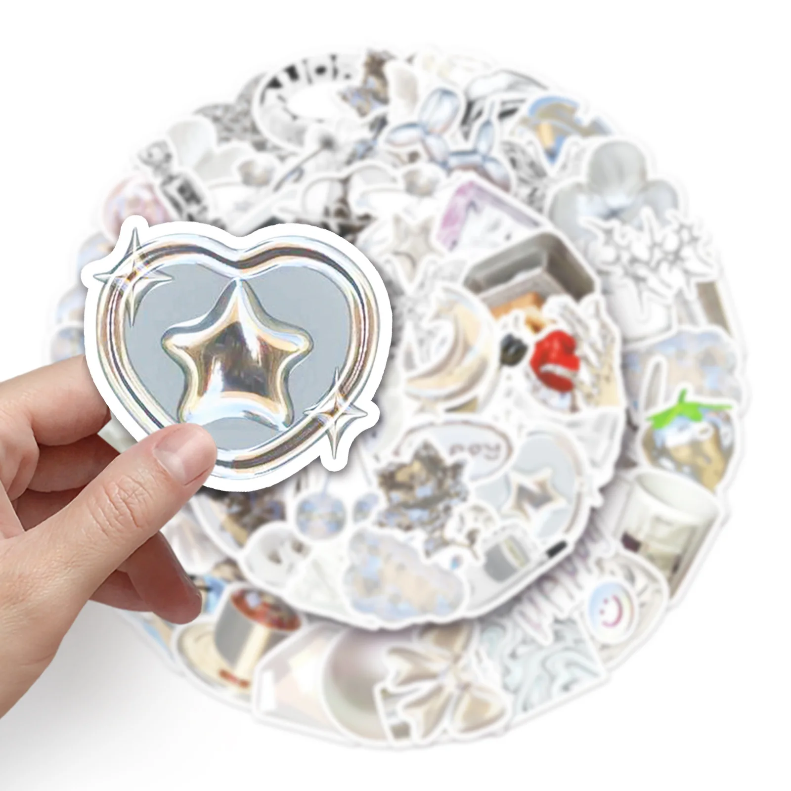 50 pezzi adesivi stile INS argento impermeabili stile 3D ragazza decorazione graffiti chitarra fai da te telefono laptop bici tazza d'acqua giocattoli decalcomanie