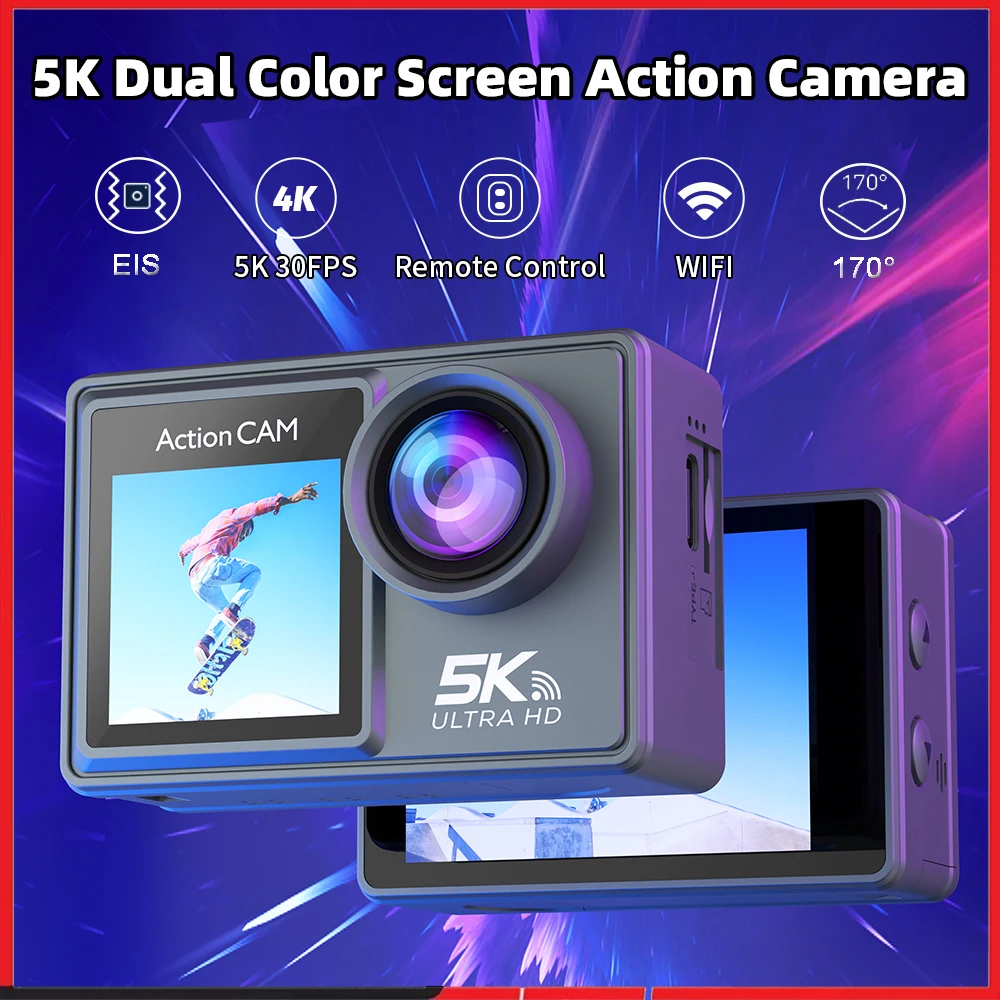 5K 30FPS Action Camera 2.0+1.4 inch Dual IPS LCD Screen Waterproof Sport Pro Anti shake WiFi Remote Control Bicycle Diving Cam