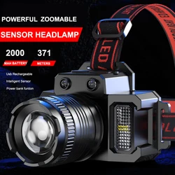 High Lumen Bight Headlamp Rechargeable Waterproof 5 Mode Zoomable LED Head Lamp Flashlight with Motion Sensor for Camping Hiking