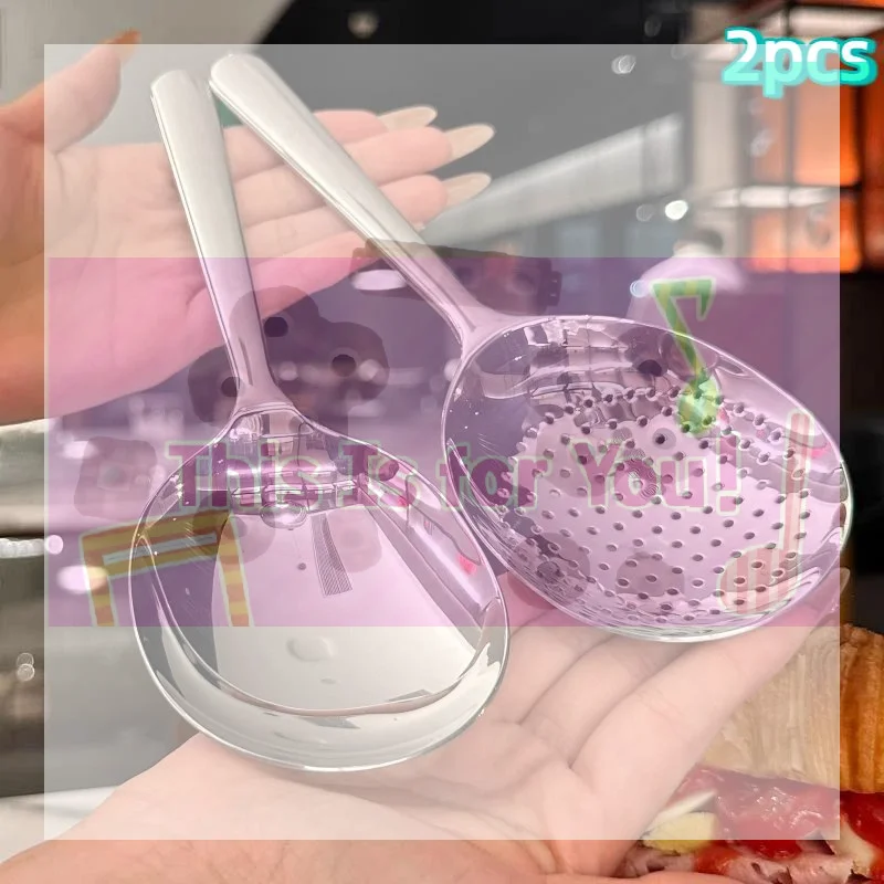 【MA】Stainless Steel Serving Spoon Restaurant Public Use Filtering Soup Rice Ladle Large Size Silver Tone Kitchen Utensil Set