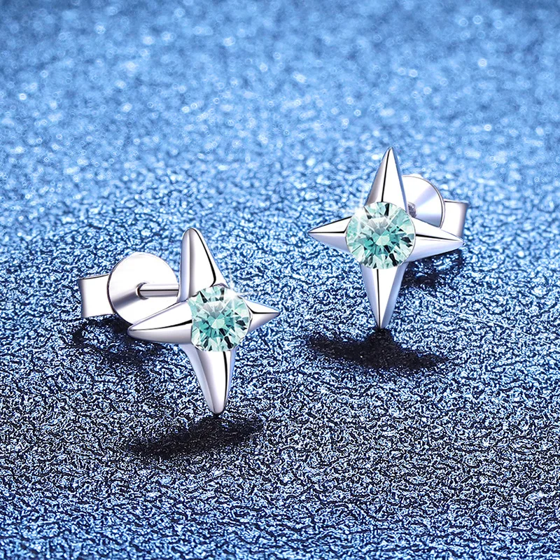 S925 الفضة الذهب الأبيض مطلي 0.6 قيراط جزر المالديف الأزرق مويسانيتي وأقراط للنساء، مجوهرات رائعة.