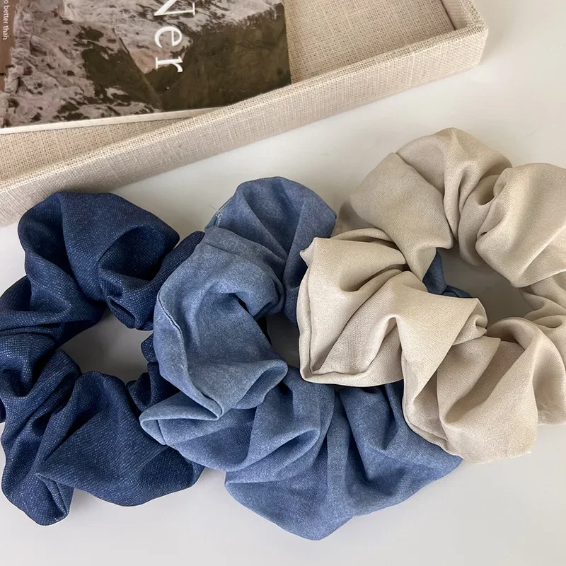 Retro Denim Simples Cor Cabelo Scrunchies, Headbands para Mulheres, Temperamento Doce Cabelo Corda, Rabo de Cavalo Elástico, Headdress para Meninas