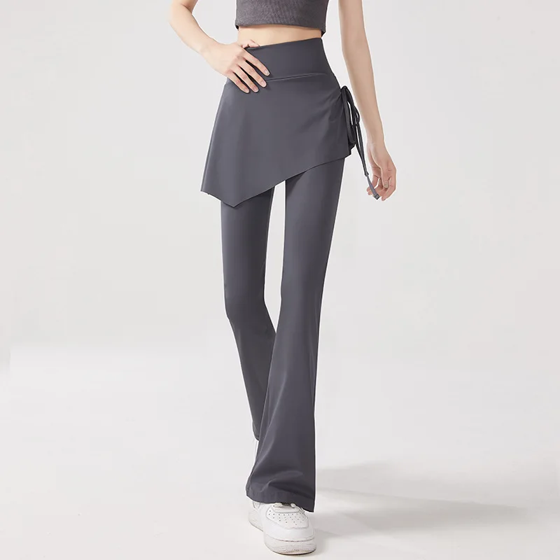 High Waist Yoga Pants Tight Fitness Pilates Anti-Light Bell Bottoms Fake Two-Piece Skirt Design Sporty Bottoms for Women