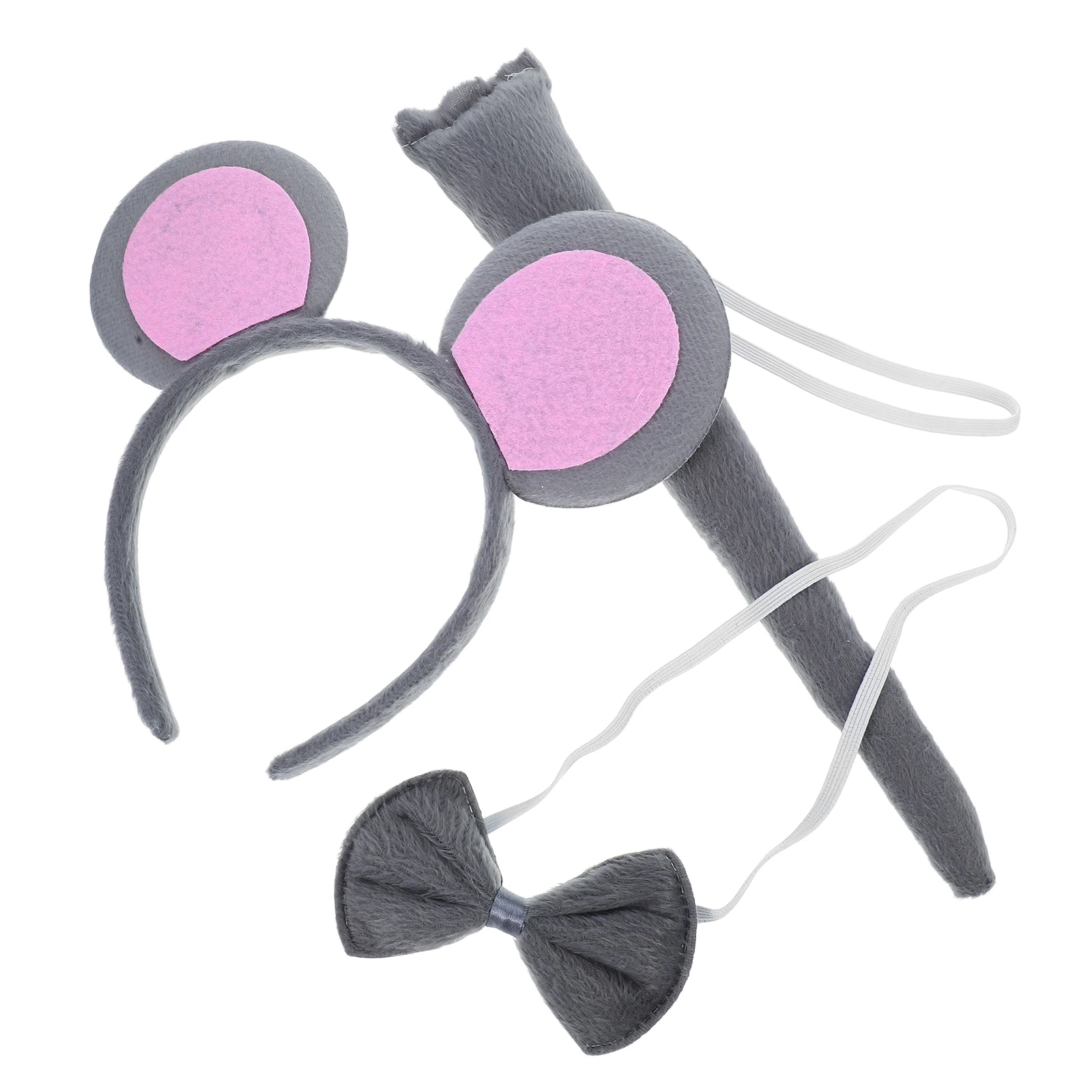

1 set Mouse Ears Headband Set Cute Rat Ear Hairband For Party Cosplay Halloween Wedding With Bow Tie Tail Sturdy Fabric
