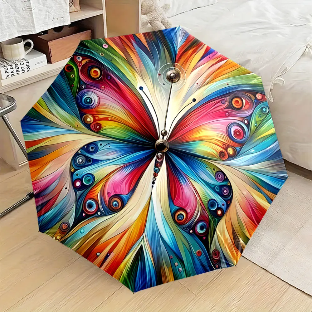 Colorful Abstract Butterfly Design Umbrella Compact Fashion Folding Umbrella for Daily Use, Christmas Gift