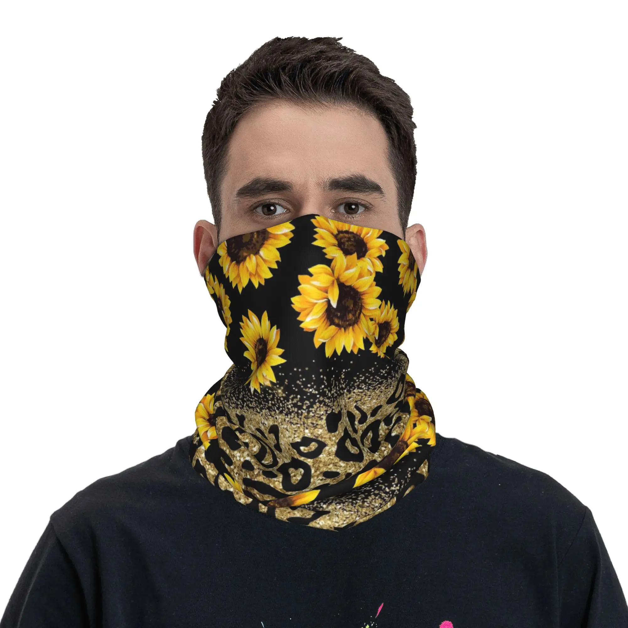 Sunflower and Leopard Print Bandana Neck Cover Printed Mask Scarf Multi-use Balaclava Riding Unisex Adult