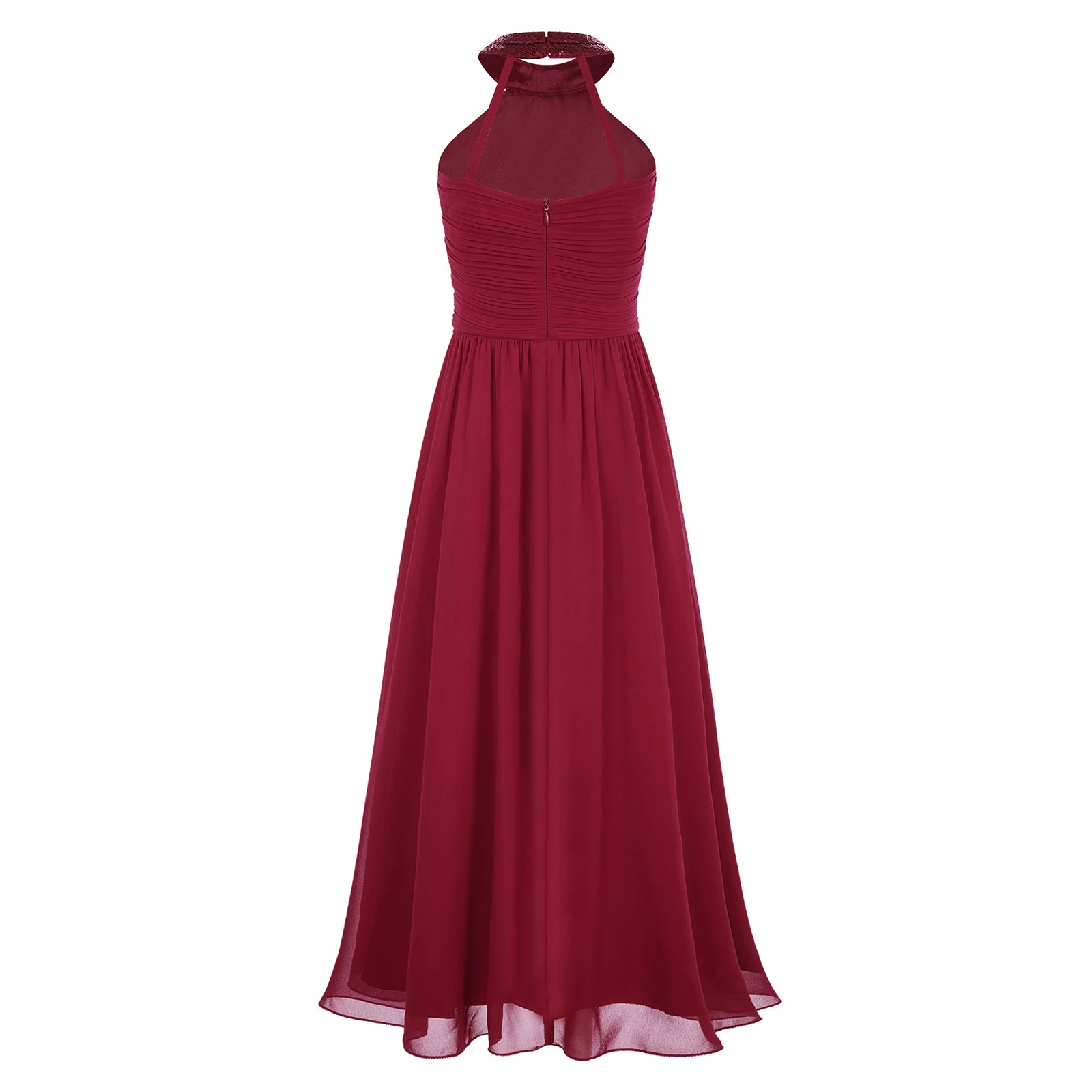 Picture 3: Juniors Long Bridesmaid Dress Prom Party Dresses for Kid Flower Girl's Elegant Sequin Halter Neck Ruched Bodice Formal Dress