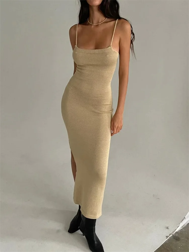 Sexy Split Knitted Dress Women's Tight Fit Gown Elegant Strapless Dress Street Style All Season Fashion Autumn 2024 Trend