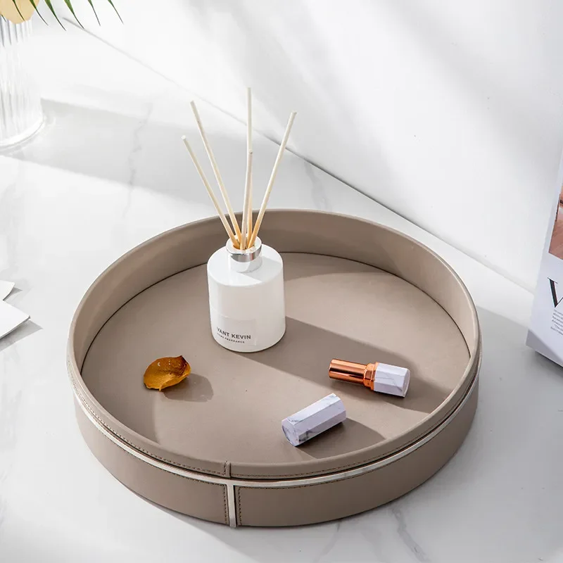 Luxury Stainless Steel Tissue Box Milk Tea Color Leather Tissue Holder with Tray Set High Grade Home Decor for Living Room