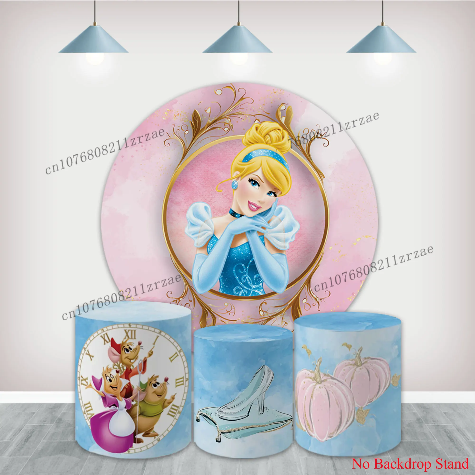 سندريلا غطاء خلفية مستديرة طفل فتاة 1st حفلة عيد ميلاد الديكور استحمام الطفل راية لطيف حائط الخلفية التصوير الدعائم