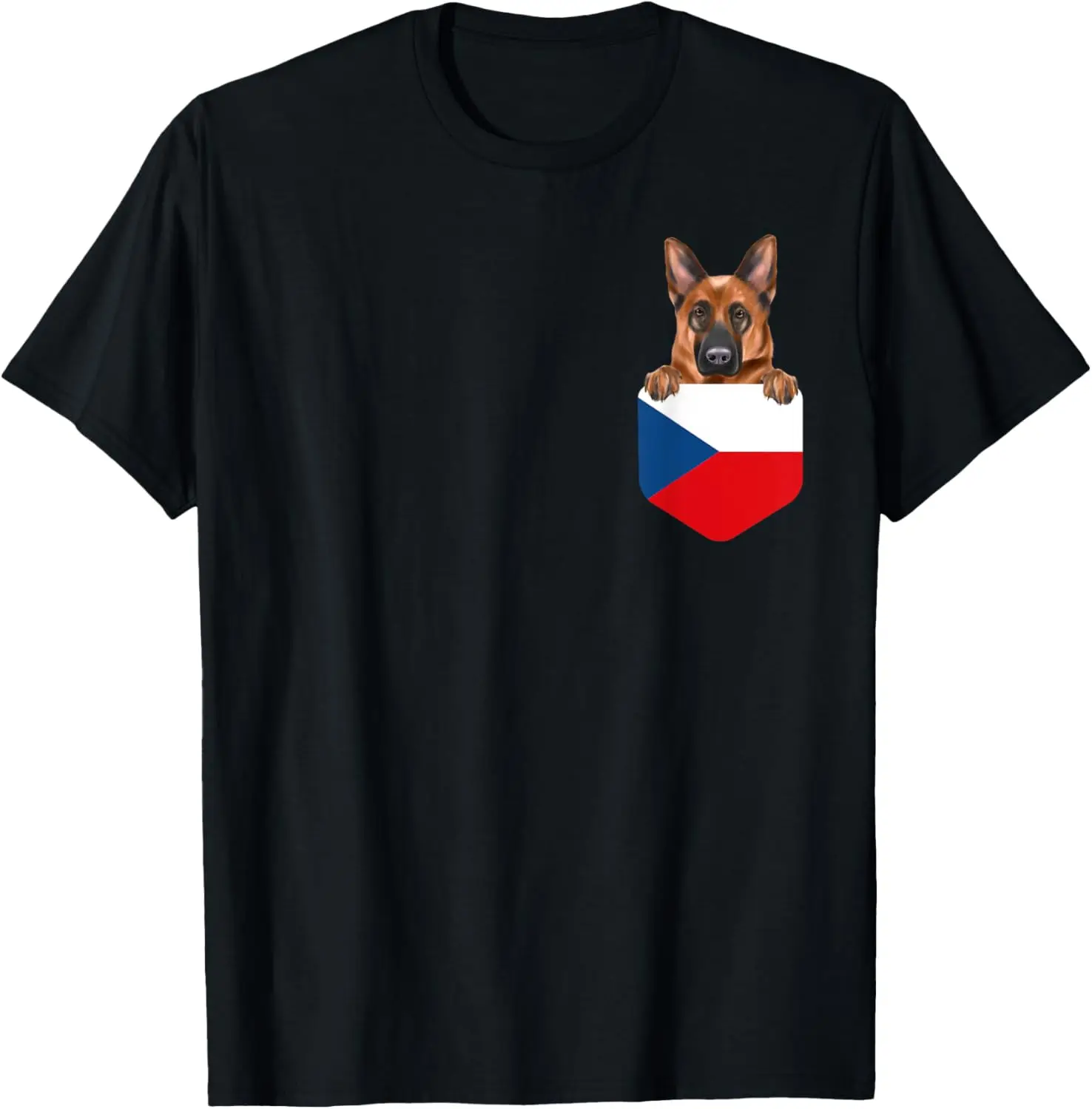 Czech Republic Flag German Shepherd Dog In Pocket T-Shirt