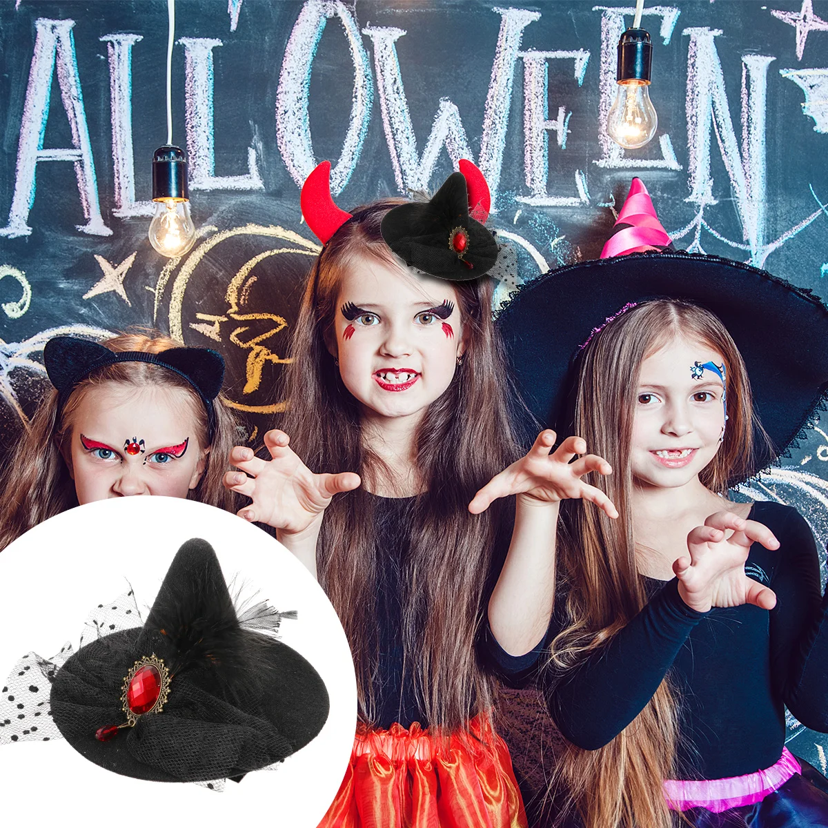 

Witch Hat Hair Clip 1PCS Nonwoven Mesh Plastic Stylish Halloween Headdress Bridal Party Costume Accessory Gift for Women