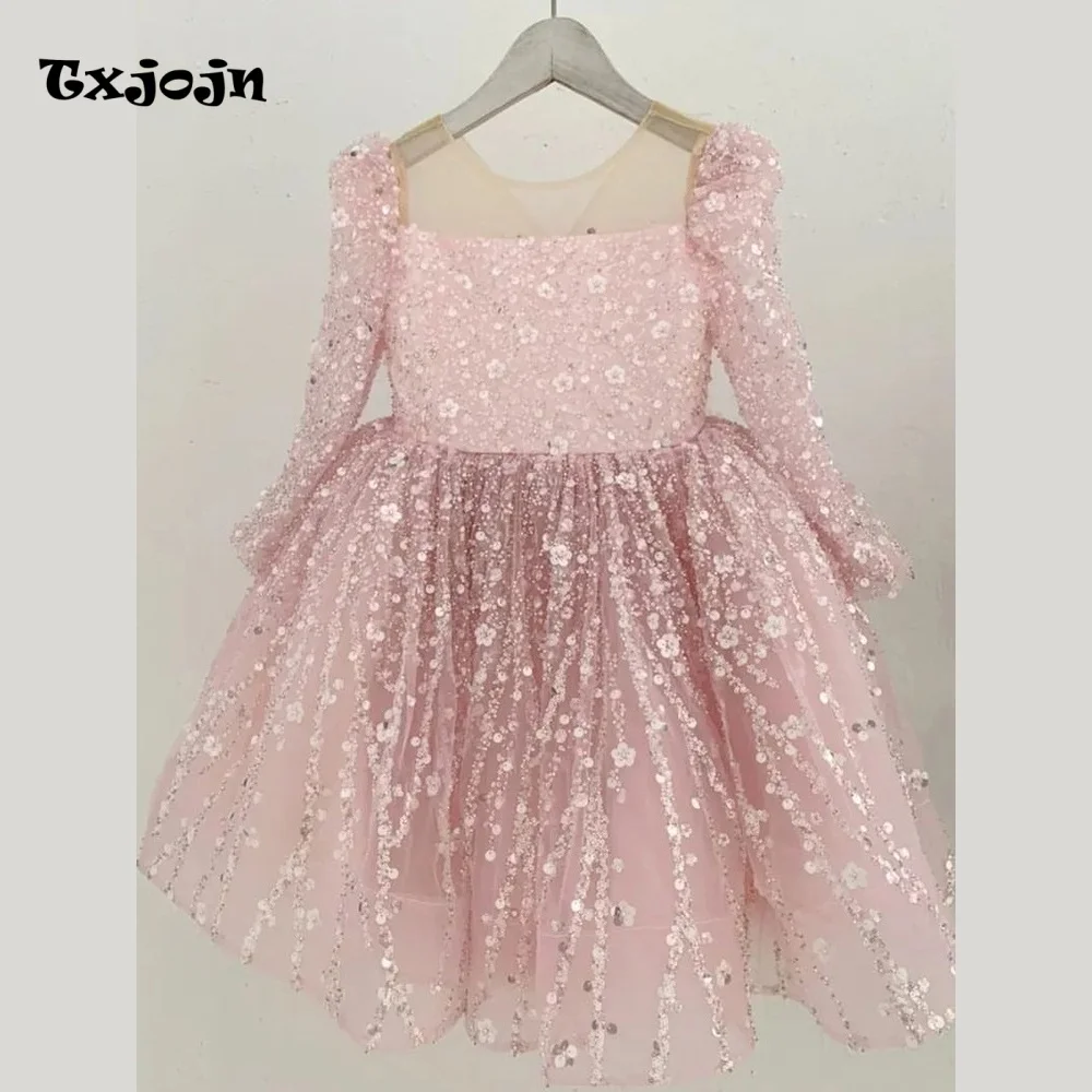 Girl's Dress 1-14 Years Old Girl's Princess Dress Sequined Long Sleeve Mesh Dress Wedding Dress Flower Girl Birthday Dress
