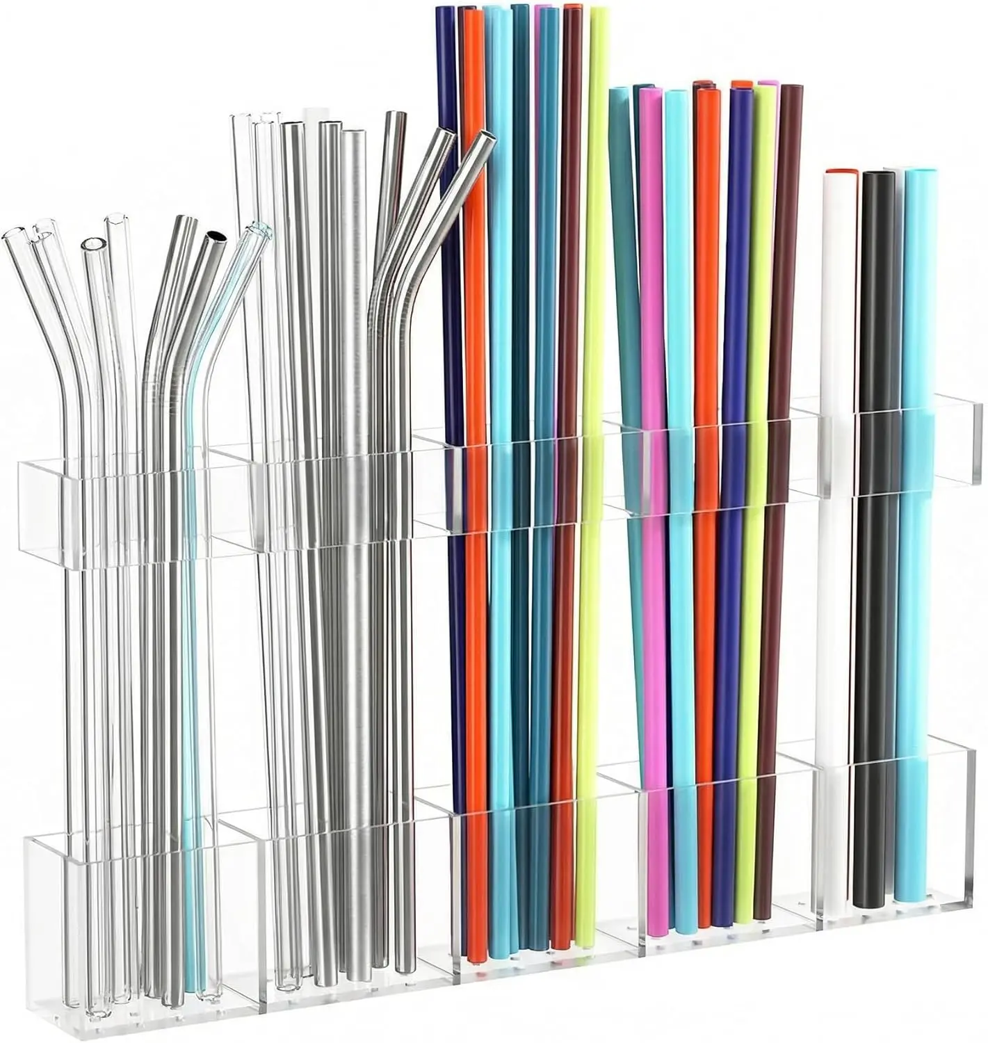 

Transparent Straw Organizer for Cabinet Door, 9.5inch Reusable Tumbler Storage Container with Drainage Holes