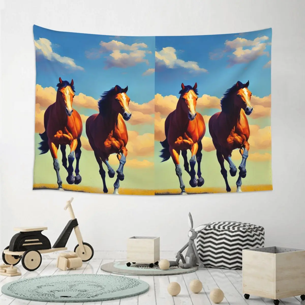 Running Horse And Equestrian Tapestry Hippie Wall Hanging Aesthetic Home Decor Tapestries for Living Room Bedroom Dorm Room