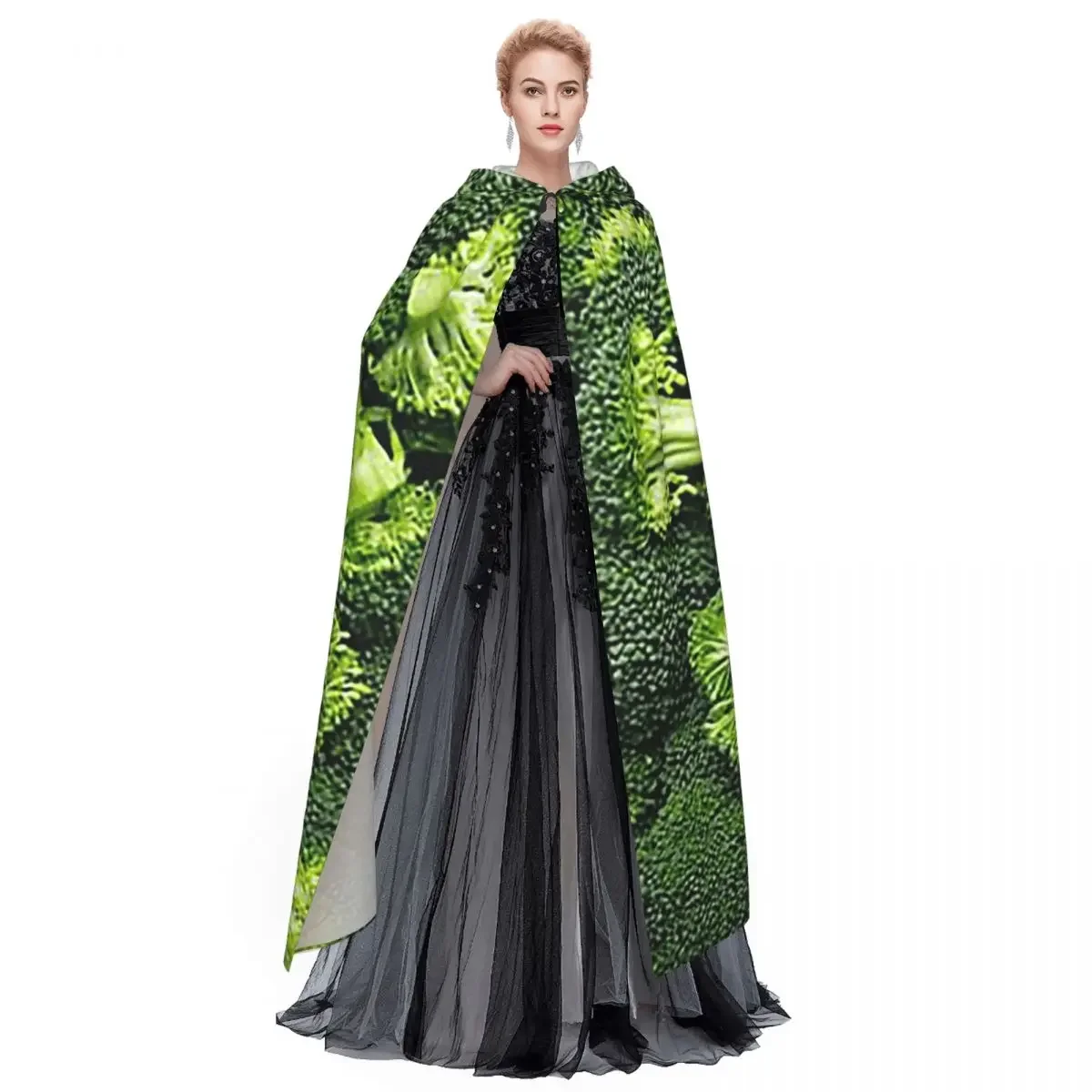 Custom Fresh Raw Broccoli Long Hooded Cloak Witch Medieval Costume Cosplay Cape HalloweenParty Adult Unisex