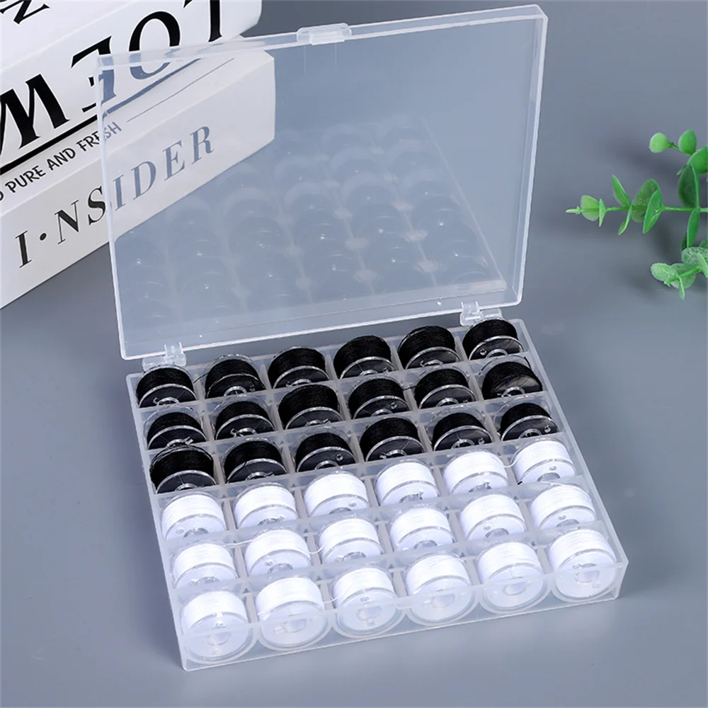 

36 Pieces/set of Handmade Black and White Sewing Thread, with Spool Box, Pre Wound Spool for Embroidery and Sewing Machines