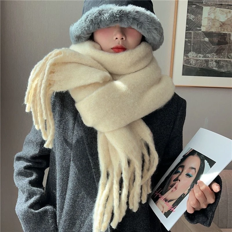 Women Thick Warm Scarf Fashion Solid Color Warm Scarf Design Mohair Shawl Winter Warm Wraps