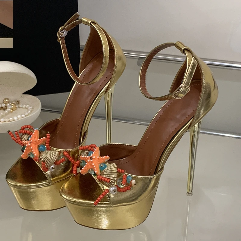 

Aneikeh Nightclub Sexy Buckle Strap Extreme Stiletto High Heels Women Sandals Platform Peep Toe Banquet Prom Shoes Pumps