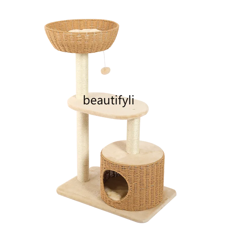 FG11Cat Climbing Frame Sisal Nest Tree Integrated Vertical Rattan Solid Wood Shelf Jumping Platform Cat Supplies