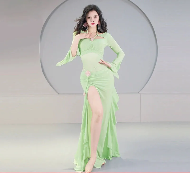 جديد الفرنسية المحكمة نمط ملابس رقص البطن تنورة طويلة + أعلى مجموعات الرقص الشرقي ملابس النساء ملابس الرقص الشرقي الدرس