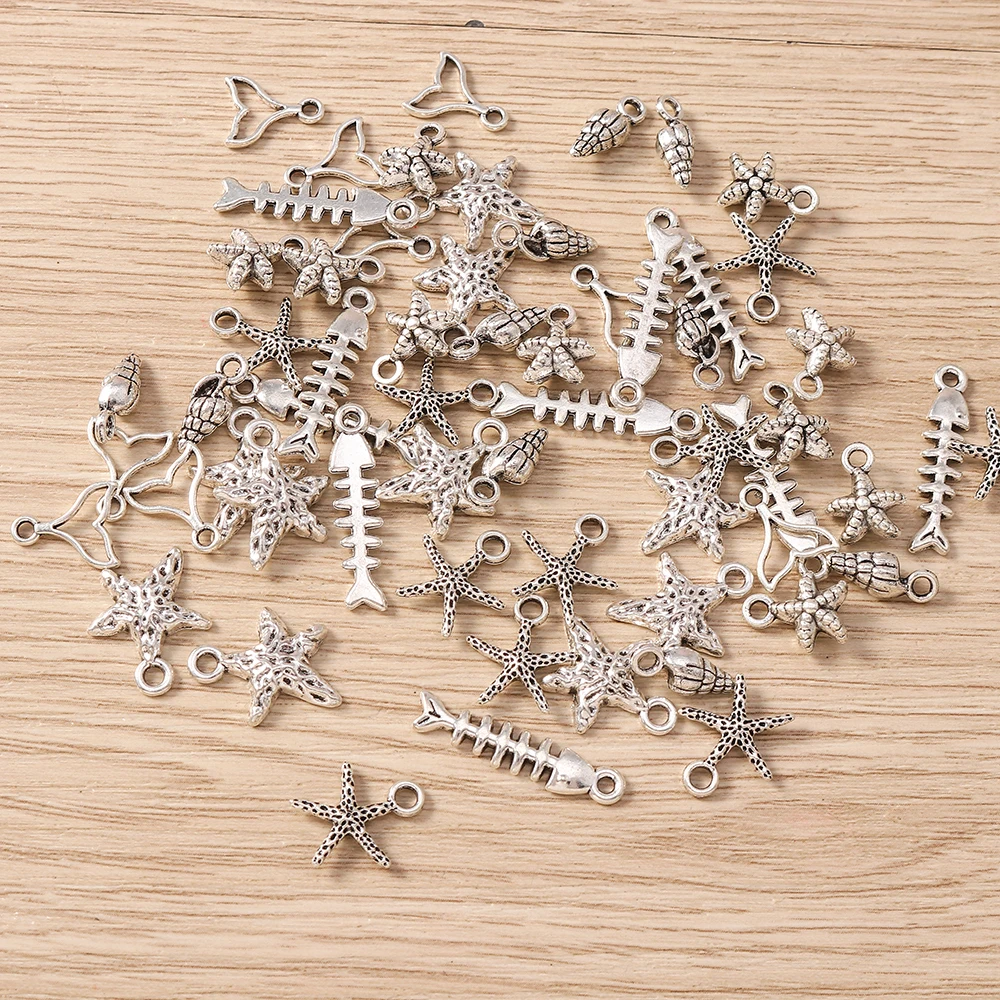Tusember 30 Stück Legierungs-Meerestier-Anhänger Fisch Muschel Seestern Anhänger für DIY Halsketten Ohrringe Schmuckherstellung Zubehör – Detail 4
