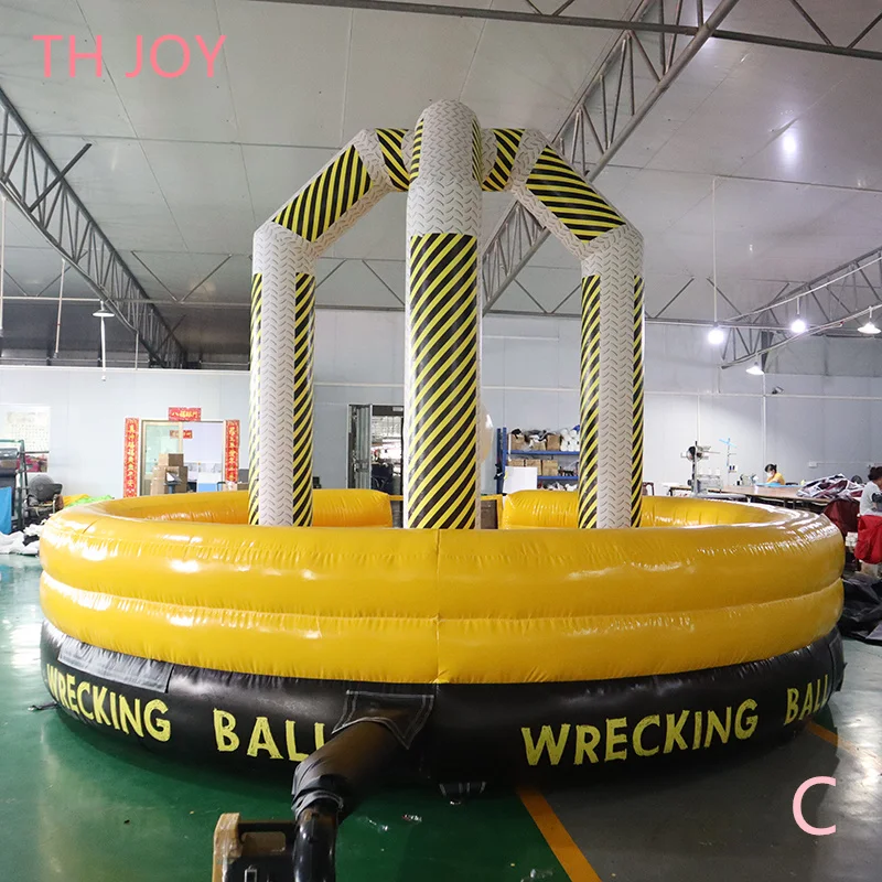 snel luchtschip tot deur, 5m 17ft dia Uitdaging opblaasbare games Zone Wrecking Ball carnaval spel, opblaasbaar wipeout spel te koop