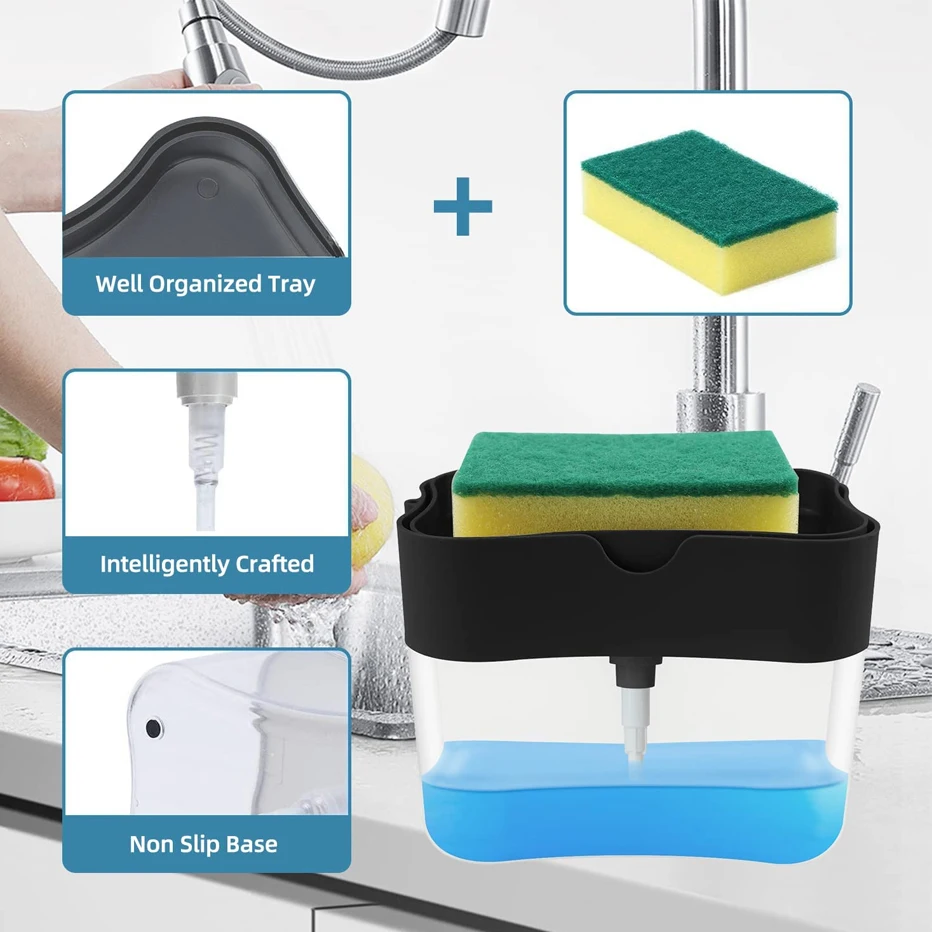 Automatic Dish Soap Dispenser Kitchen Sink Sponge Holder Refillable Cleaning Liquid Pump Dispenser Kitchen Accessories