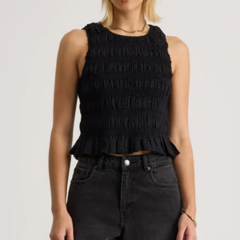 여성 Y2k 깅엄 스모크 탱크 탑 여름 민소매 프릴 밑단 셔링 셔츠 외출 탑 휴가 비치 의상