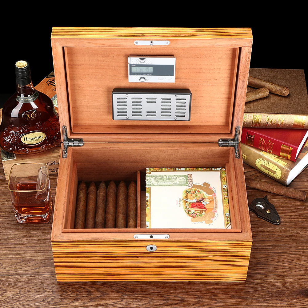 Cedar Wood Humidor with Humdifier Hygrometer Large Capacity Cigars Storage Case Classic Humidor Box Lockable Cigars Storage Box