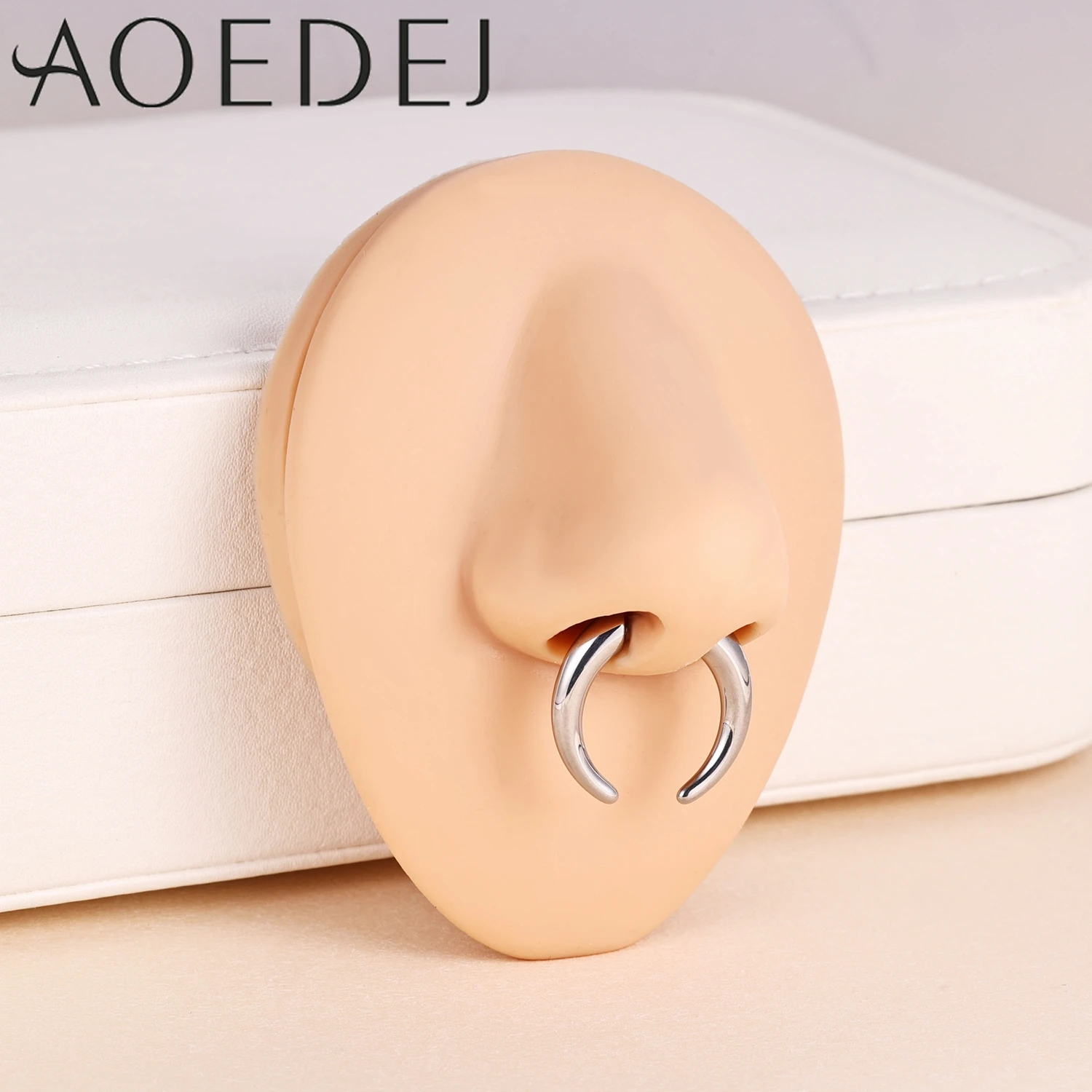 AOEDEJ 1 PC 16G Plug-In-Stil Edelstahl Nasenringe Damen Herren Septum Ring Spike Ox Horn Große Messgeräte Körperpiercings 8/10 MM – Detail 3