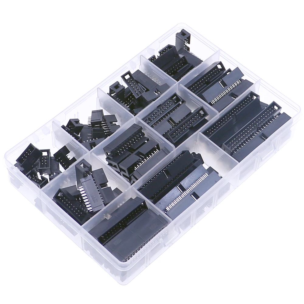 110pcs 11Value DC3 8P~40P IDC 2.54mm Pitch Socket Pin Header Connector Straight Pin Double-Spaced Header Connectors Assorted kit