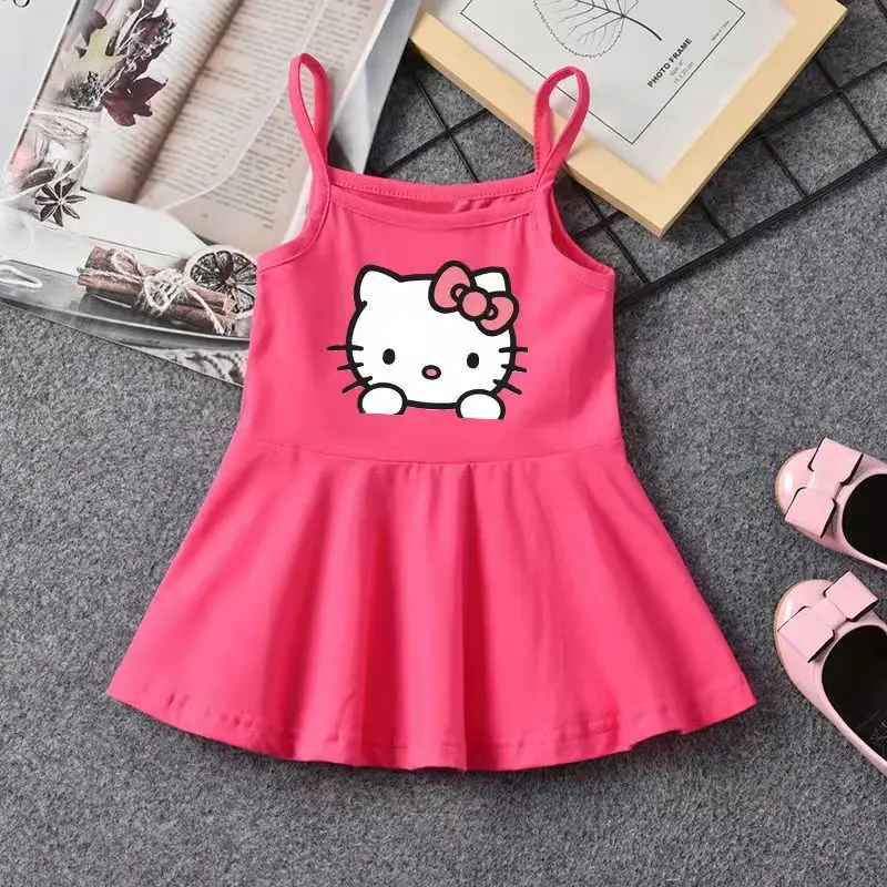 Hello Kitty New Girl Summer Cotton Dress gonna per bretelle con stampa di cartoni animati per bambini piccoli e medi Baby Cute Vest Dress