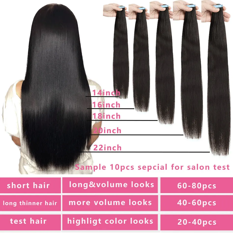 PLADIO Tape In Hair Extensions Human Hair Real Natural Hair European Straight Blonde Skin Weft Adhesives Remy Hair Extension