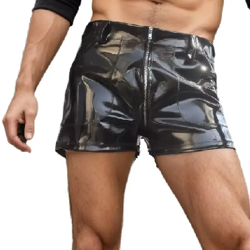 Double-Sided PU Leather Sports Shorts Swim Trunks S-4XL Convex PVC Pouch Shapewear Boxers Tights Glossy Streetwear Short Pants