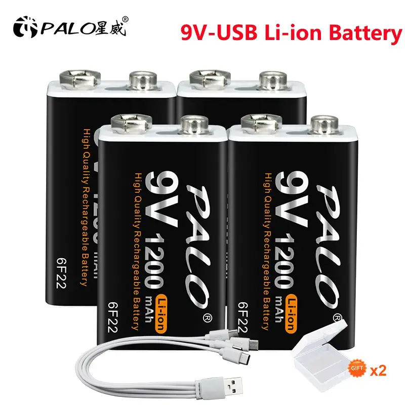 

2-8pcs 9V 1200mAh Li-ion Rechargeable Battery 9 Volt 6F22 lithium Micro USB Batteries for RC Helicopter Model Microphone Toy