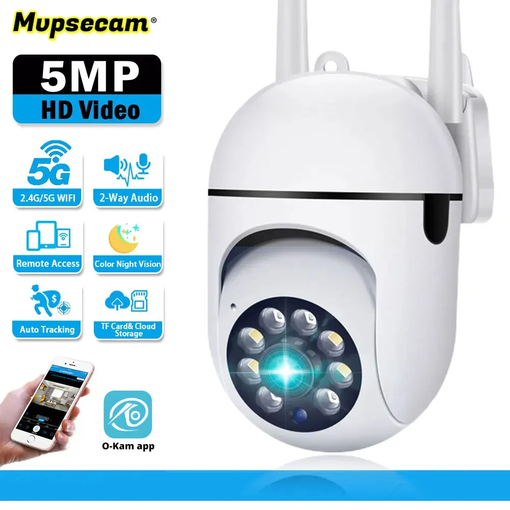 Cámara de vigilancia 5G con WIFI para interiores, Monitor de bebé con Audio bidireccional, 1080P, 5MP, 8K, seguimiento IA, detección humana, vídeo