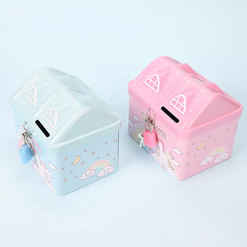 

Cartoon Metal House Piggy Bank Kids Money Saving Lockable Coin Bank Girls Birthday Gift Girls Piggy Banks for Kids