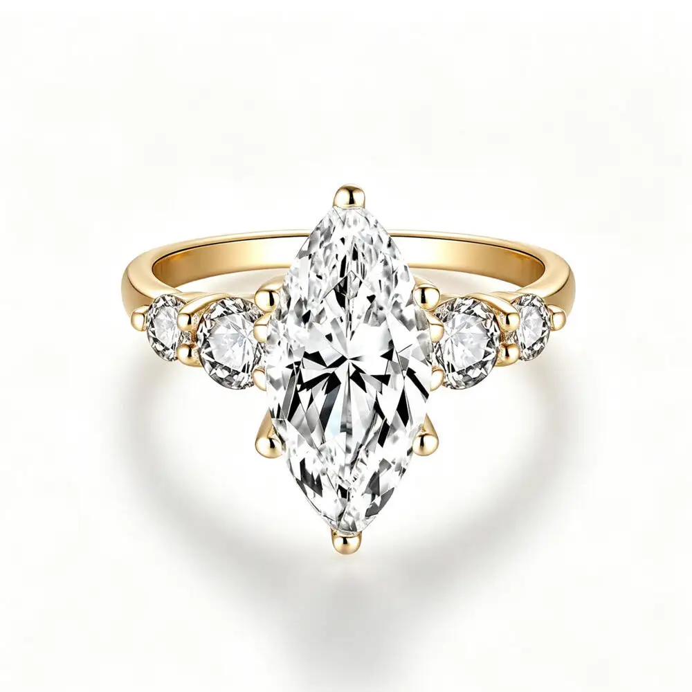 Marquise Cut 3CT D VVS1 Moissanite Engagement Ring 925 Silver Side Stones Solitaire Promise Fine Jewelry For Women Proposal Gift