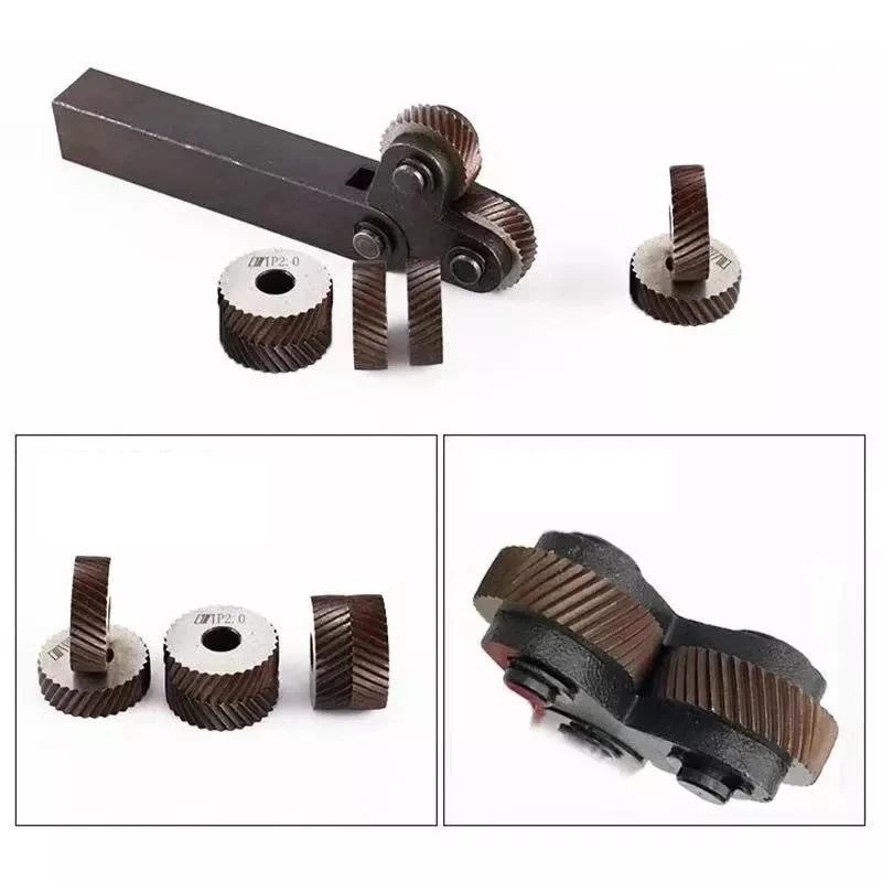 7pcs High-Strength Double-Wheel Lathe Knurling Tools Diagonal Knurling Wheel Pitch 0.5/1.0/2.0mm
