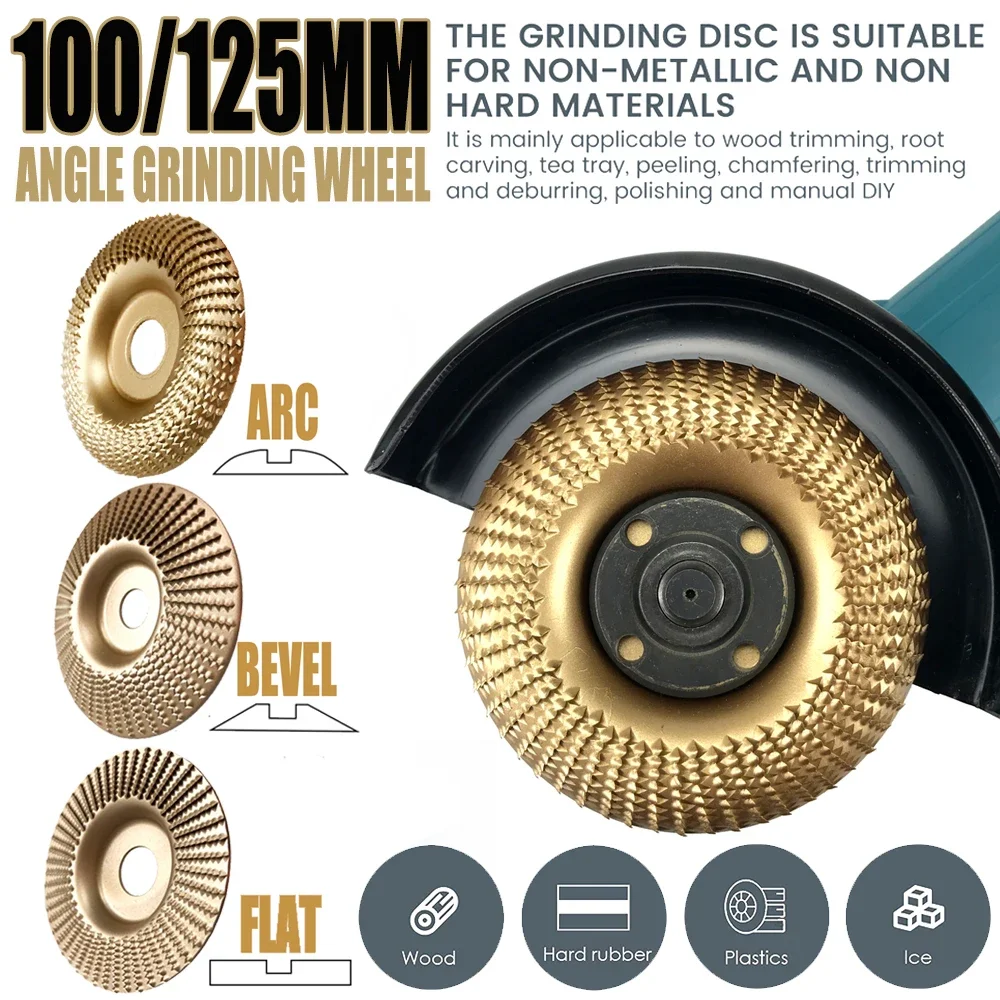 

3 Pcs Golden Wood Carving Disc Set For 4" Or 4 1/2" Angle Grinder Wood Shaping Wheel Grinding Shaping Disc For Wood Cutting