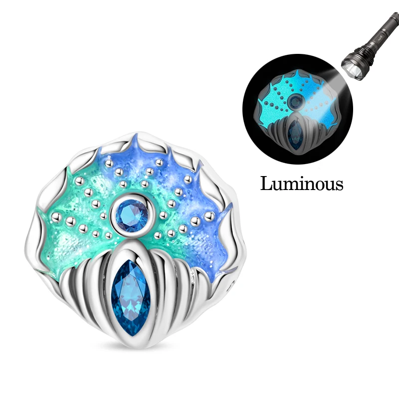 Original 925 Sterling Silver Glow Sea Shell Charms Beads Zircon Dangle For Women Fine DIY Birthday Jewelry Gifts