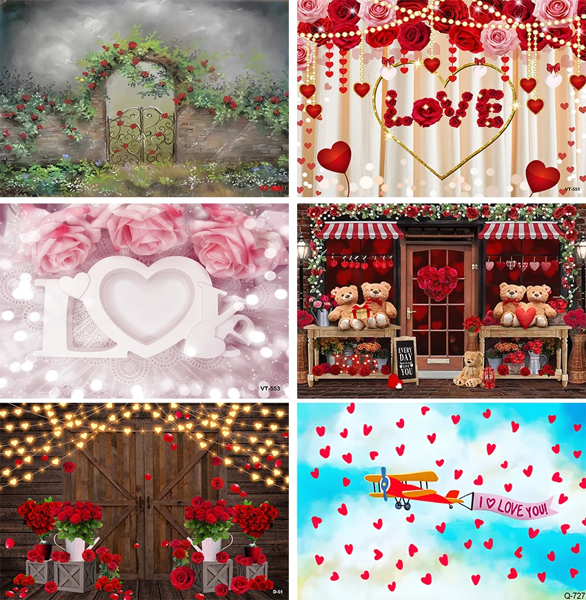 

Valentine's Day Photography Backdrop Romantic Scenes Wedding Photo Background Floral Red Rose Heart Love Photocall Photophone