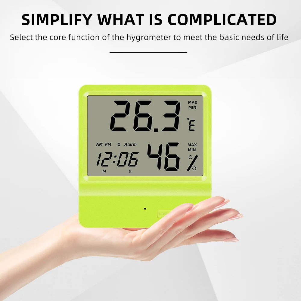 Household Indoor Thermometer Hygrometer With Lcd Display Clock Multi Purpose Temperature Humidity Gauge Wall Hanging Or Place On