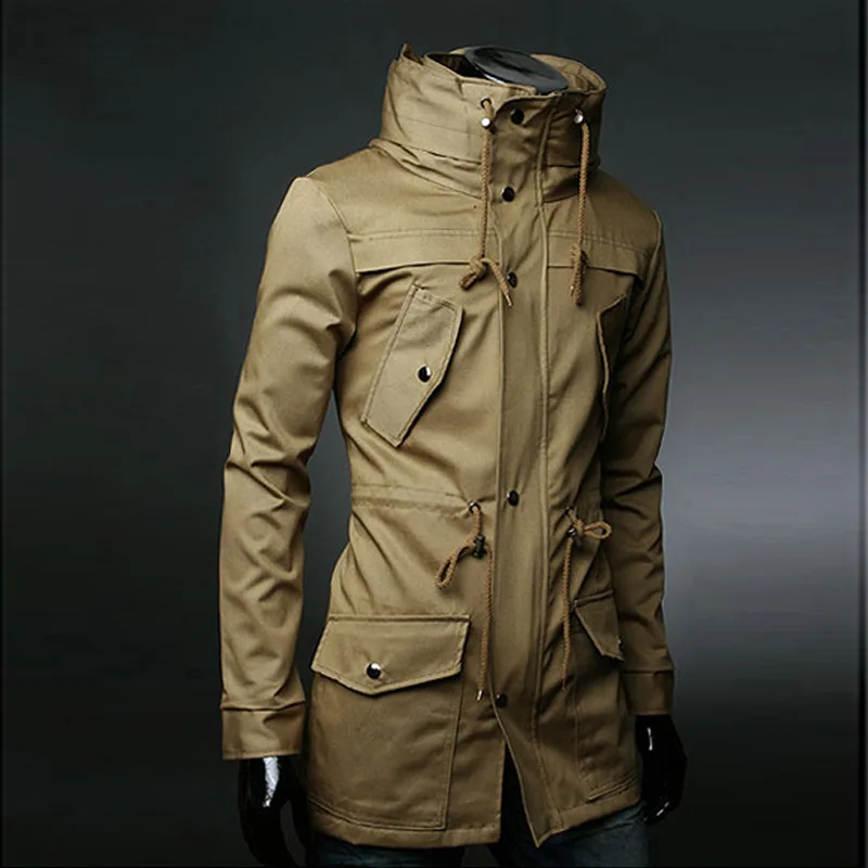 Giacca da uomo a collo alto stile inglese trench da uomo verde militare Business casual giacca a vento sottile per giacca da uomo M-XXXL Cosplay