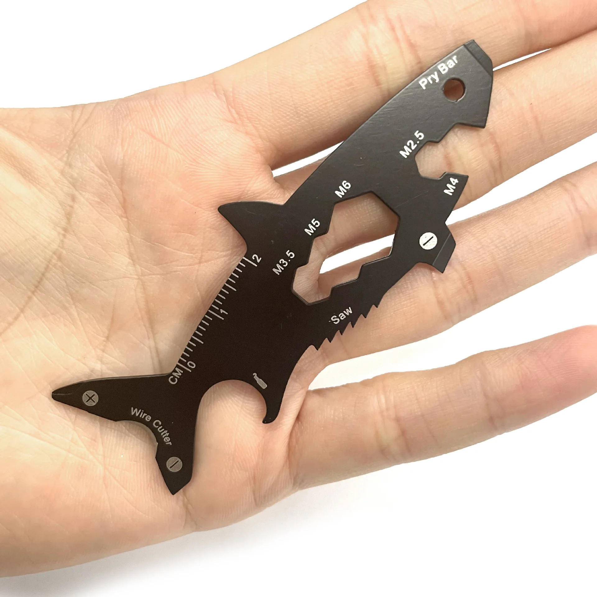 15 In 1 Outdoor Portable EDC Survival Tool Card Shark Shape Bottle Opener Multi-function Keychain