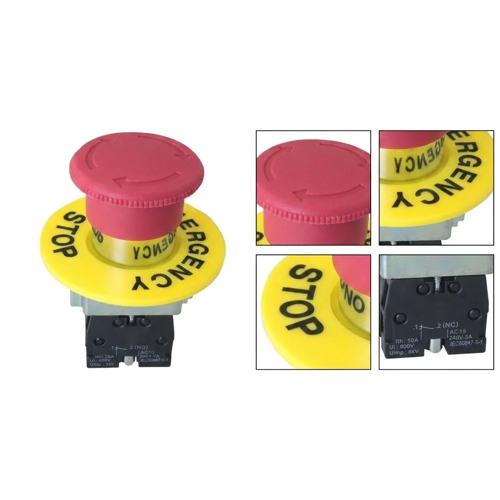 Self Locking Push Button Switch 2pcs IP65 Rated with 1 Normally Open 1 Normally Closed Contact for Control Panel Integration