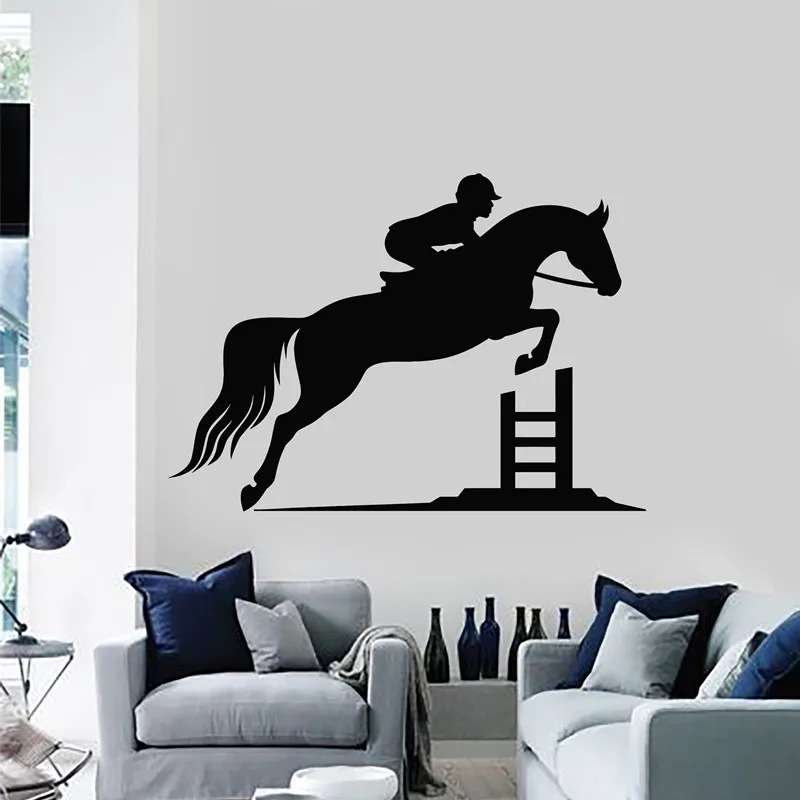 Jockey Horse Racing Polo Jumping Race Vinyl Wall Decal Horse Sticker Mural Home Living Room Bedroom Art Wall Decor Gift C27