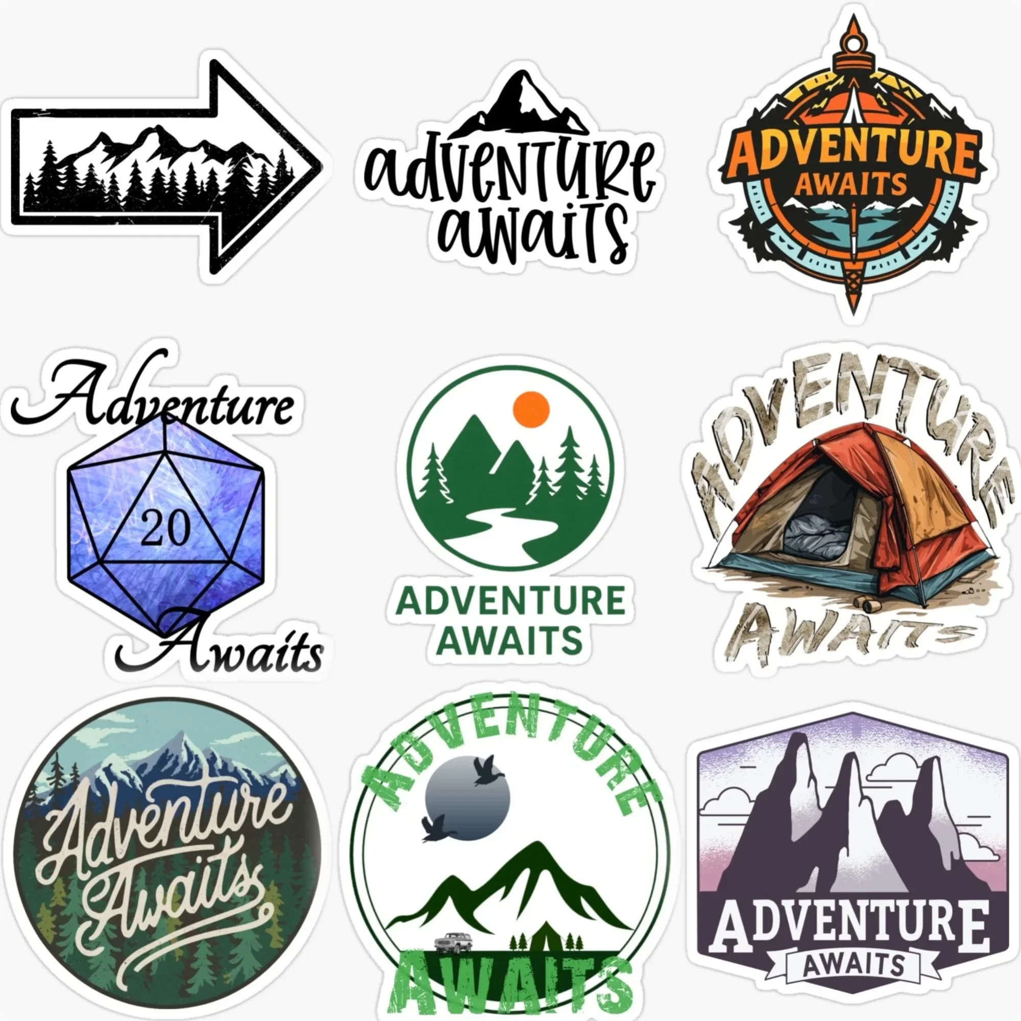

Adventure Awaits Travel Camping PVC Car Stickers for Van Bicycle Motorcycle Off-road Helmet Bumper Decal Accessories